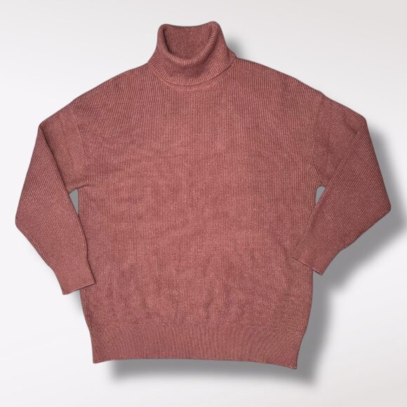 Oversized Coffee Brown Rib Knit Turtleneck Sweater Size Medium Large - Picture 9 of 9